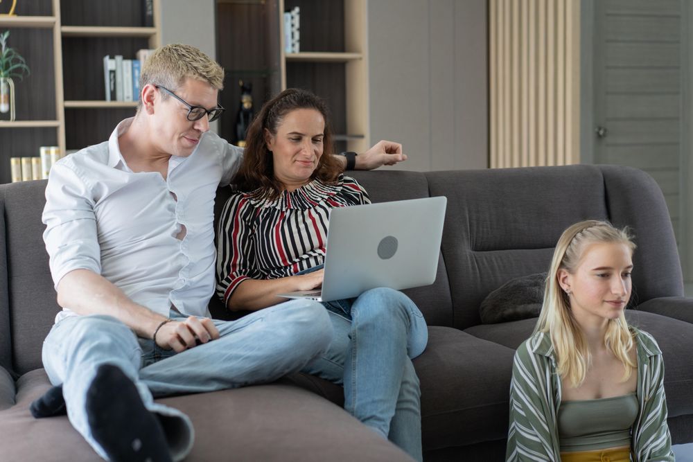 Family hanging out in the living room