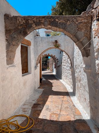 Arches of chora in Patmos, Greece