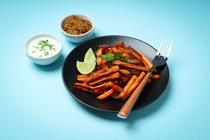 Concept of tasty food, fried sweet potato