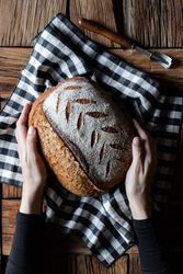 Spelt bread on checkered cloth