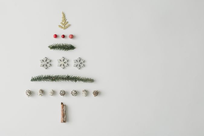 Christmas tree made of various natural winter things