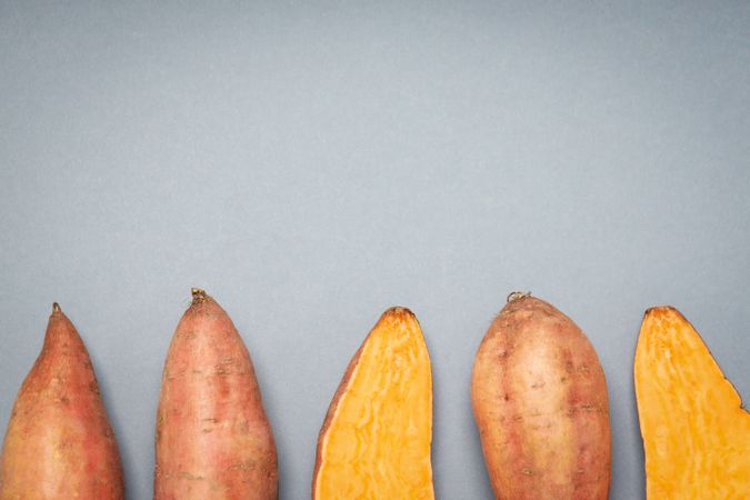 Concept of vegetables, sweet potato, space for text