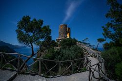 Castle on cliff at night