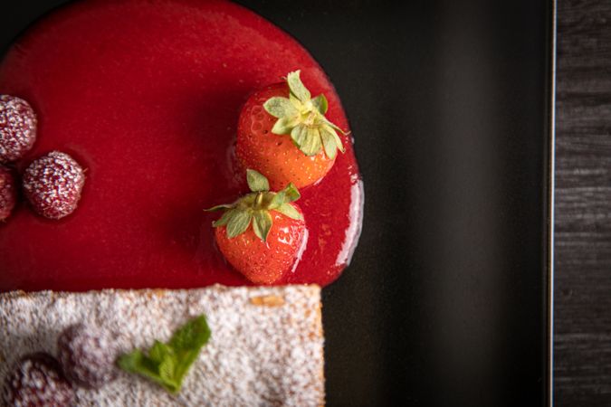 Diphlomate cream and red fruit strudel in elegant plate