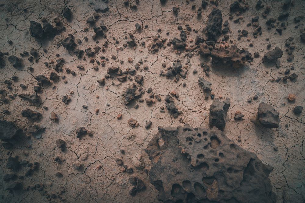 Dry desert cracked area with stony elements