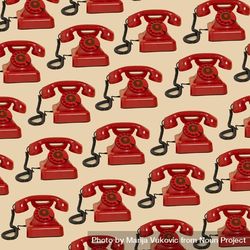 Rows of vintage red rotary phones. 0yAVL0