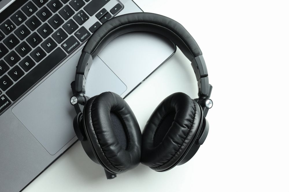 Concept of listening audio, music with headphones
