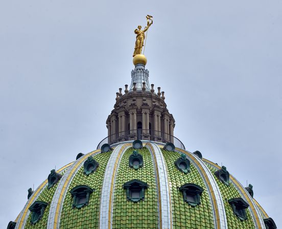 The gilded brass “Commonwealth” atop the state capital, Harrisburg, Pennsylvania