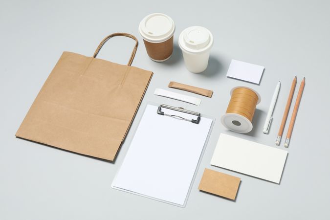 Mockup business brand template on light gray background, space for text