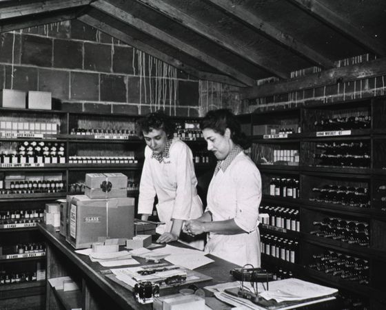 Two female pharmacists in the 1940s