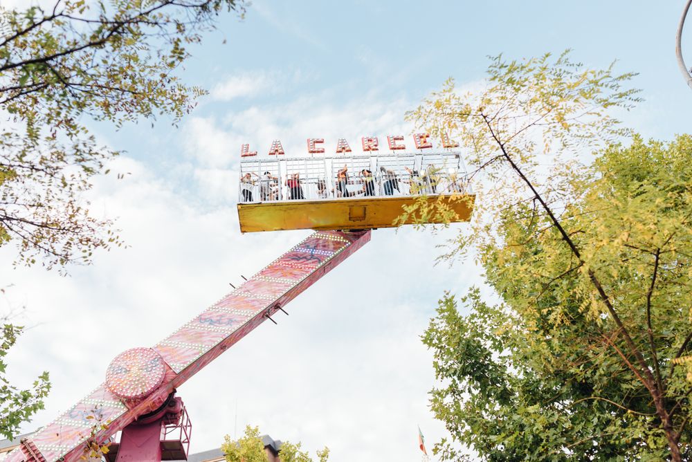 Amusement ride amidst trees in park