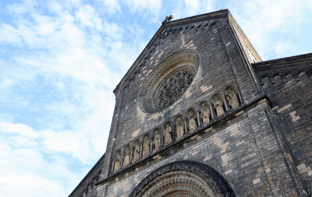 Old church in Gothic style in Prague. European old stone church.
