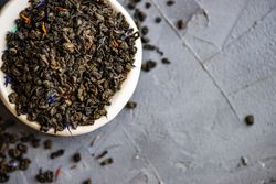 Loose leaf green tea in a bowl