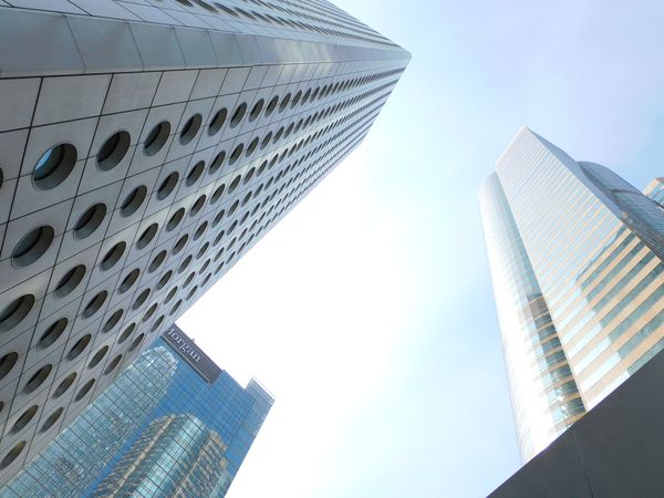 Low angle view of cityscape in LA