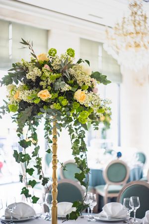 Wedding floral arrangement in event space