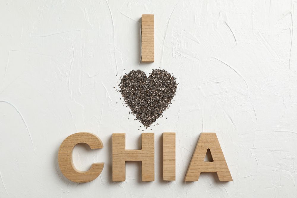 Inscription I love chia on neutral background, space for text