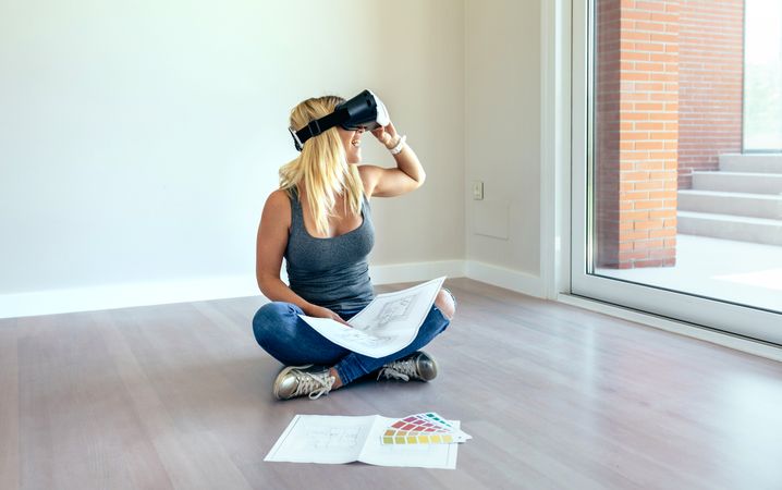 Woman watching with virtual reality glasses