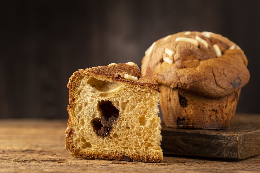Delicious Panettone with chocolate. Panettone, Christmas food.