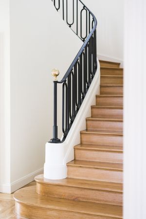 Classic wooden staircase with wide wooden steps