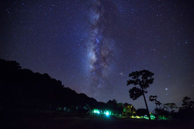 Landscape milky way galaxy with star and space dust in the universe, Long exposure photograph, with grain.