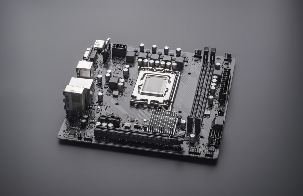 Computer motherboard close-up with details