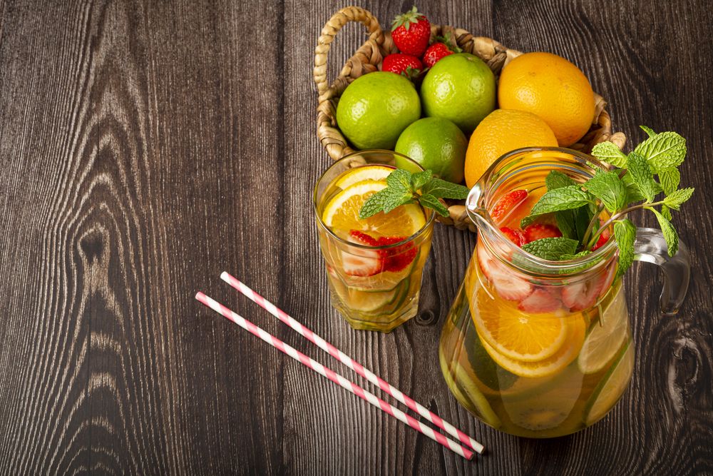 Water flavored with fresh summer fruit.