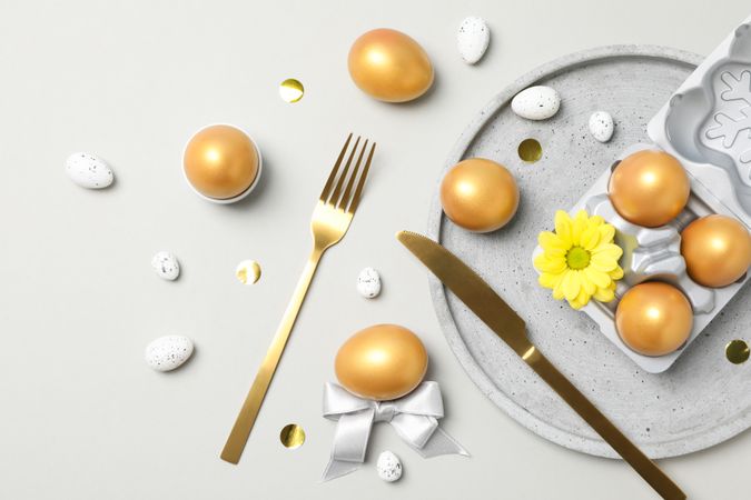 Concept of Richness, golden eggs, top view