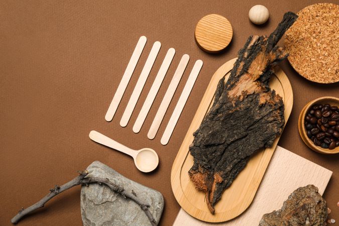 Flat lay of creative moodboard composition, space for text