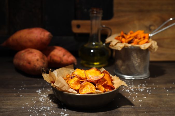 Concept of tasty food - sweet potato fries