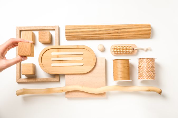 Flat lay of creative moodboard composition, top view