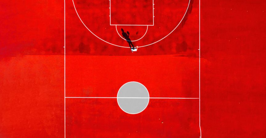Red minimal basketball field seen from the above