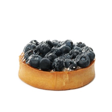 Tasty blueberry pie isolated on light background