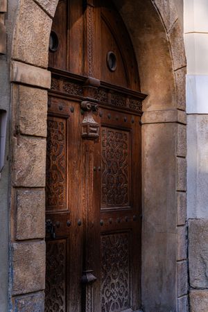 Beautiful vintage door with handle in Old Prague