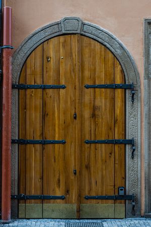 Beautiful vintage door with handle in Old Prague