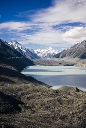 Landscape of pond and mountains