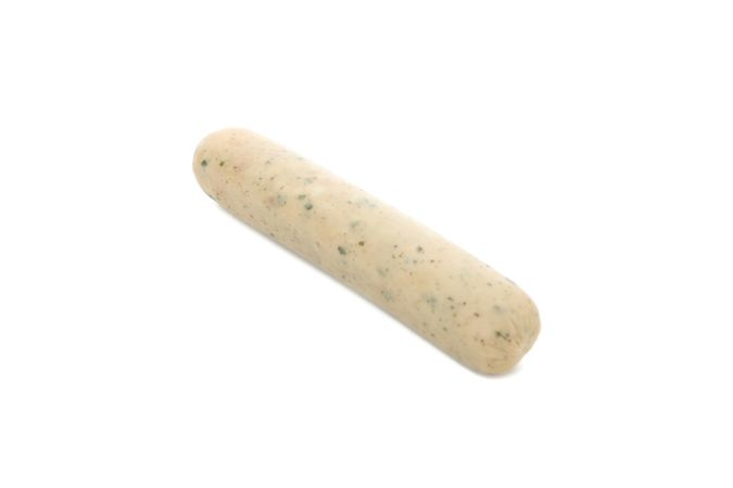 One light colored sausage on blank background