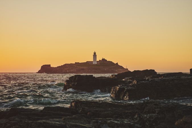 A lighthouse at dusk