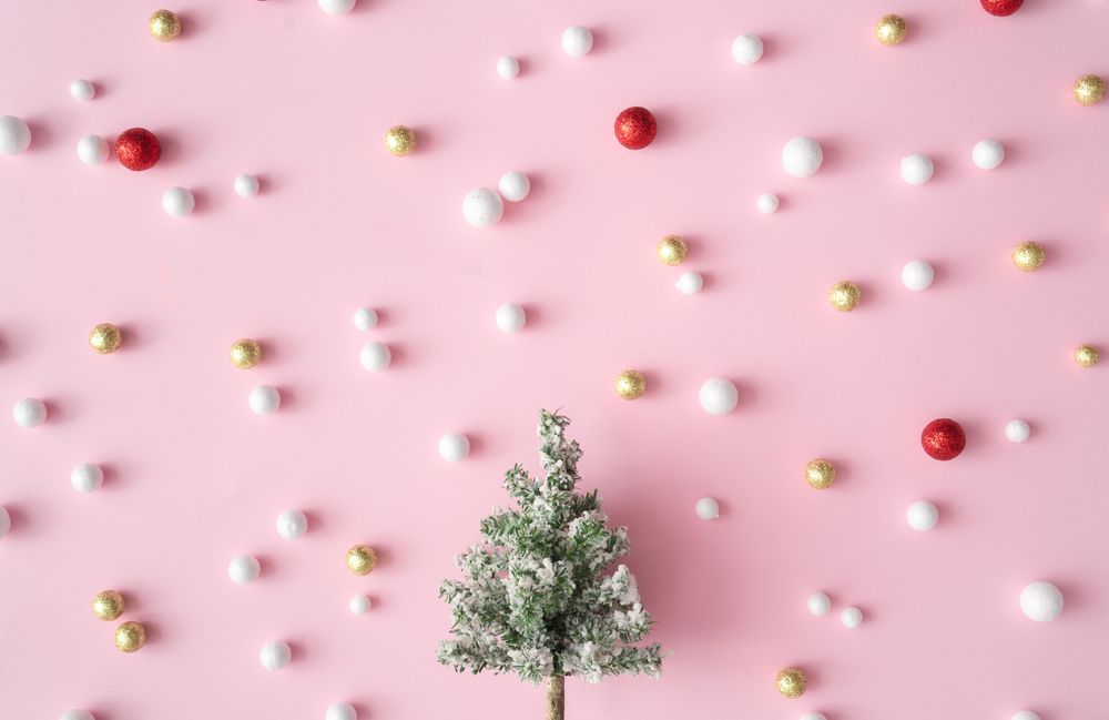 Christmas tree with red, gold and shiny glitter decoration balls