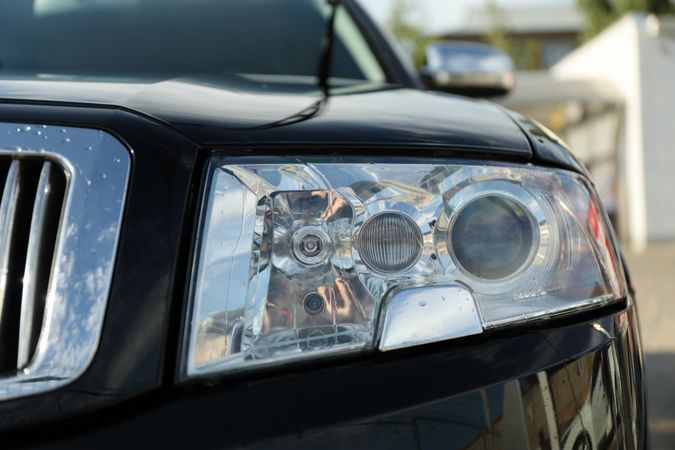 ar headlight of sedan, close up. Outdoor photo