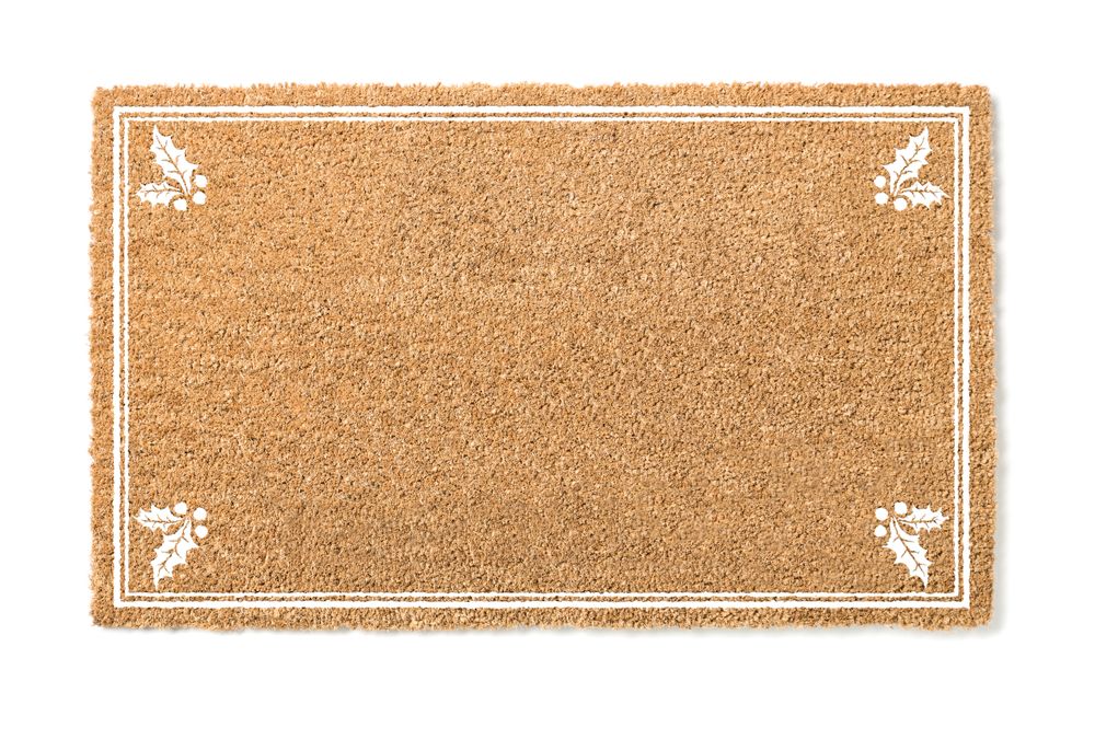 Blank Holiday Welcome Mat With Holly Isolated on Background