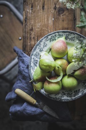 Juicy pears on plate