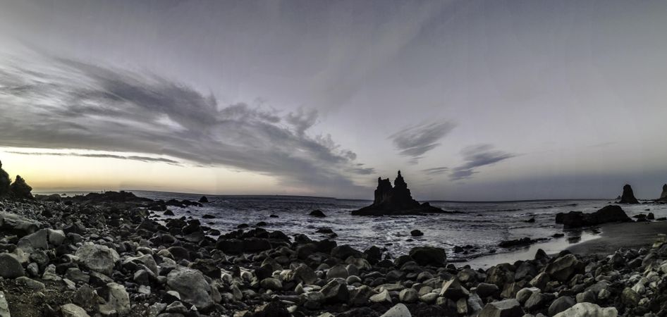 Rocky beach during cloudy day in Benijo, Canarias, Spain