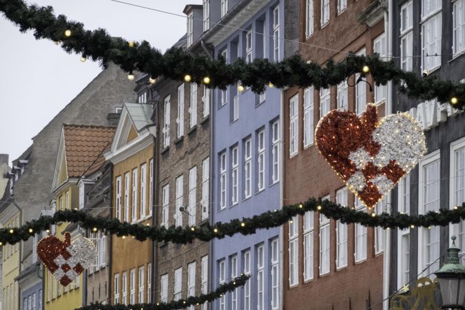 Colorful houses in Copenhagen at Christmas time