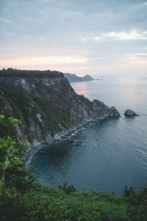 Scenic rocky seascape during sunset