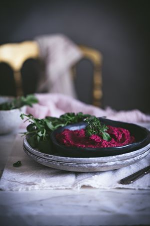 Hummus on plate