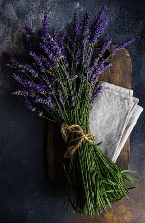 Fresh lavender flowers on a wooden board