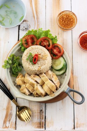 Top View Hainan Rice Chicken