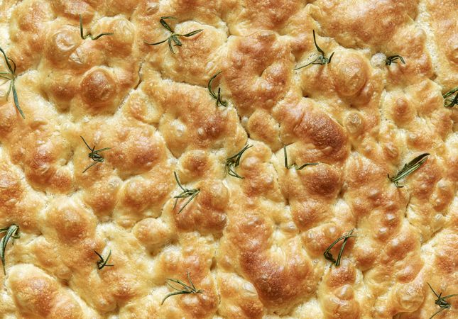 Homemade rosemary focaccia bread, close up