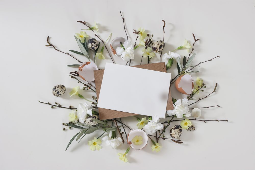 Spring greeting card, Easter invitation mockup.