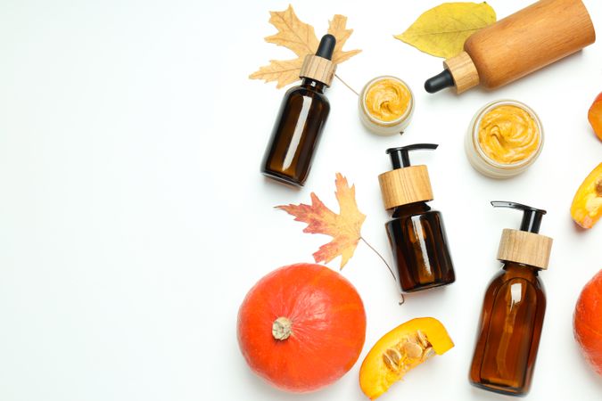 Skincare and face care in fall season - pumpkin cosmetic